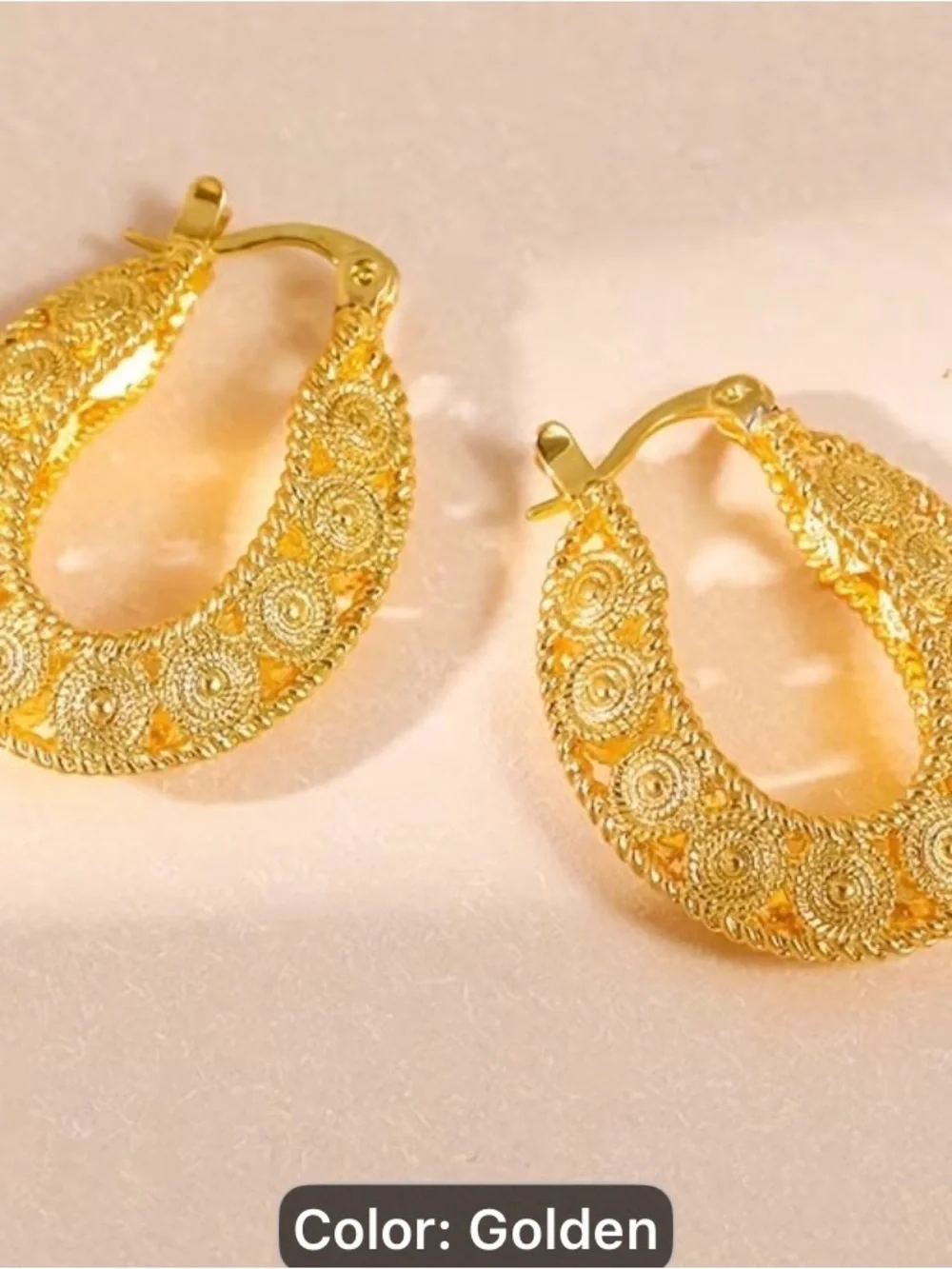 Golden Filigree Hoop Earrings - Women Jewelry